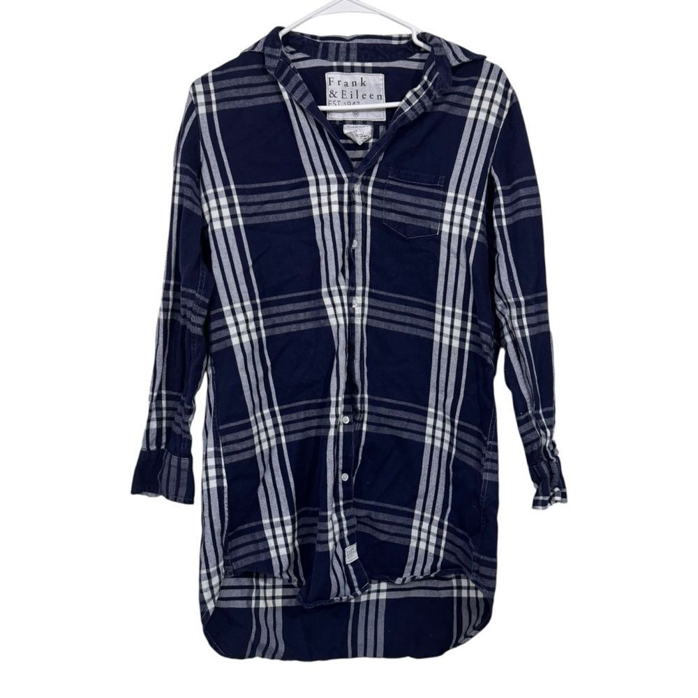 Frank & Eileen Navy & White Plaid Italian Cotton Relaxed Fit Button Up Shirt